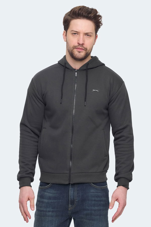 Slazenger KOZZAX IN Erkek Fermuarlı Kapüşonlu Cepli Antrasit Sweatshirt