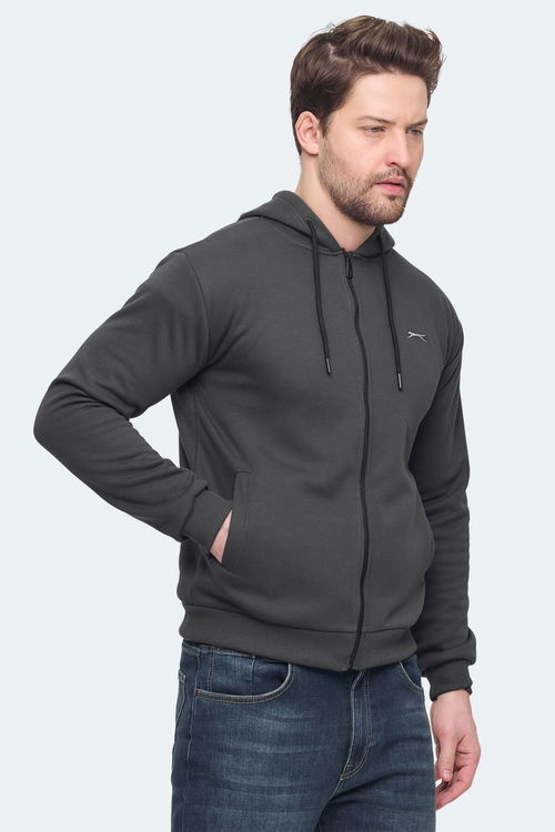 Slazenger KOZZAX IN Erkek Fermuarlı Kapüşonlu Cepli Antrasit Sweatshirt