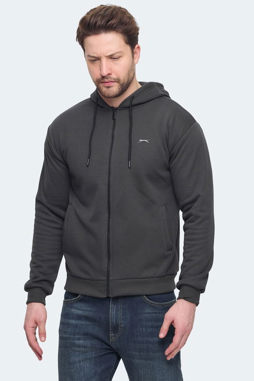 Slazenger KOZZAX IN Erkek Fermuarlı Kapüşonlu Cepli Antrasit Sweatshirt