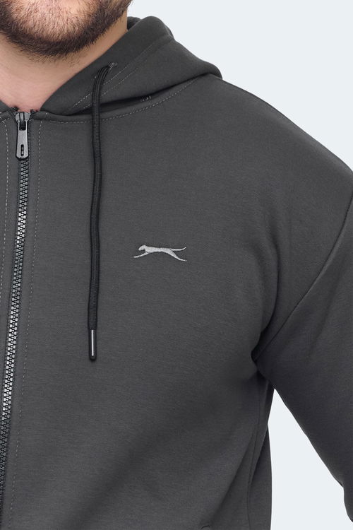 Slazenger KOZZAX IN Erkek Fermuarlı Kapüşonlu Cepli Antrasit Sweatshirt