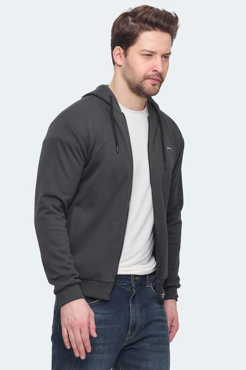 Slazenger KOZZAX IN Erkek Fermuarlı Kapüşonlu Cepli Antrasit Sweatshirt