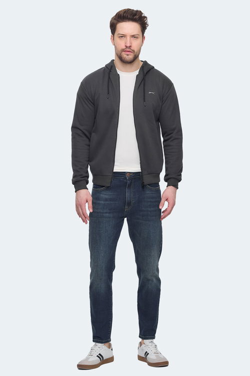 Slazenger KOZZAX IN Erkek Fermuarlı Kapüşonlu Cepli Antrasit Sweatshirt