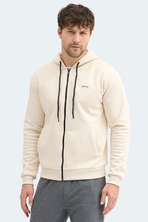Slazenger KOZZAX IN Erkek Fermuarlı Kapüşonlu Cepli Bej Sweatshırt