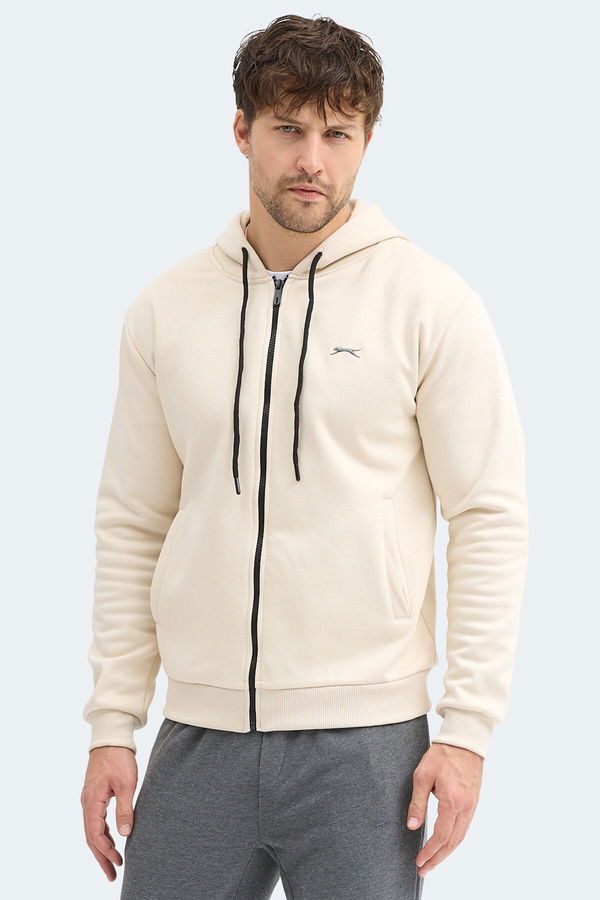 Slazenger KOZZAX IN Erkek Fermuarlı Kapüşonlu Cepli Bej Sweatshırt