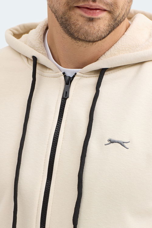 Slazenger KOZZAX IN Erkek Fermuarlı Kapüşonlu Cepli Bej Sweatshırt
