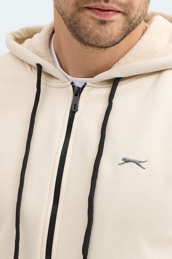 Slazenger KOZZAX IN Erkek Fermuarlı Kapüşonlu Cepli Bej Sweatshırt