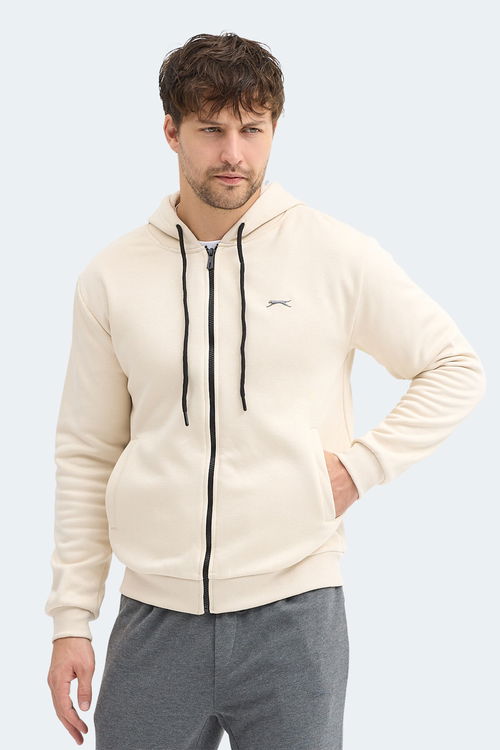 Slazenger KOZZAX IN Erkek Fermuarlı Kapüşonlu Cepli Bej Sweatshırt