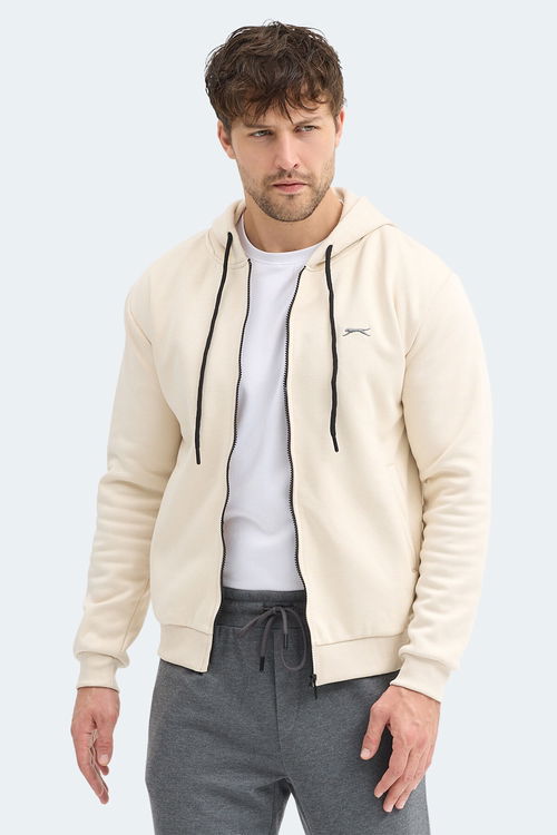 Slazenger KOZZAX IN Erkek Fermuarlı Kapüşonlu Cepli Bej Sweatshırt