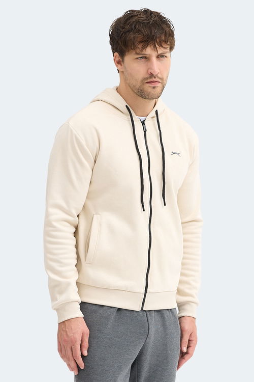 Slazenger KOZZAX IN Erkek Fermuarlı Kapüşonlu Cepli Bej Sweatshırt