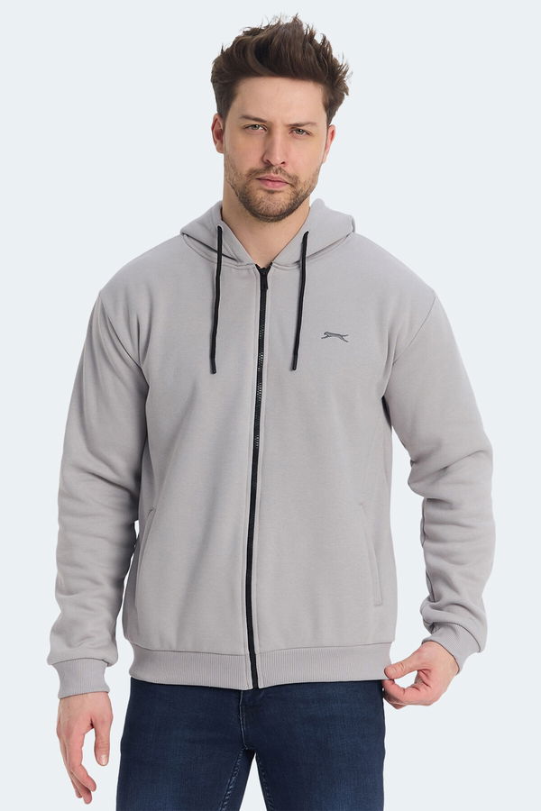 Slazenger KOZZAX IN Erkek Fermuarlı Kapüşonlu Cepli Gri Sweatshirt