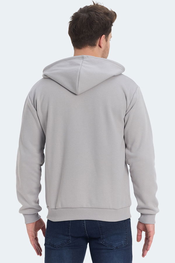 Slazenger KOZZAX IN Erkek Fermuarlı Kapüşonlu Cepli Gri Sweatshirt