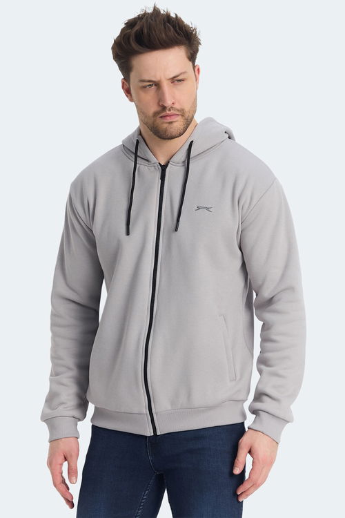 Slazenger KOZZAX IN Erkek Fermuarlı Kapüşonlu Cepli Gri Sweatshirt
