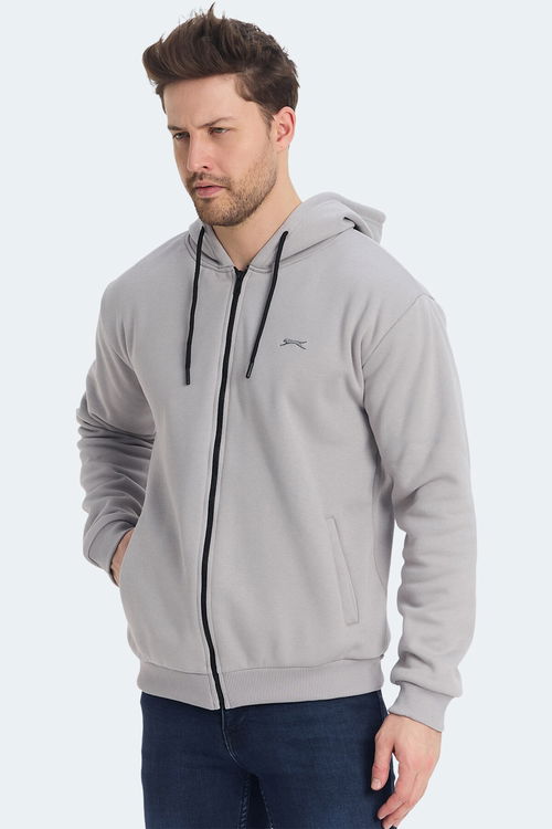Slazenger KOZZAX IN Erkek Fermuarlı Kapüşonlu Cepli Gri Sweatshirt