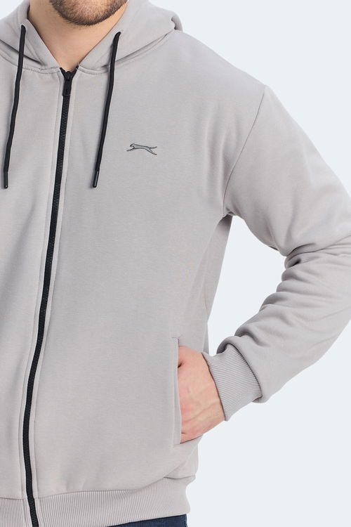 Slazenger KOZZAX IN Erkek Fermuarlı Kapüşonlu Cepli Gri Sweatshirt