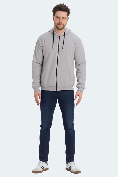 Slazenger KOZZAX IN Erkek Fermuarlı Kapüşonlu Cepli Gri Sweatshirt
