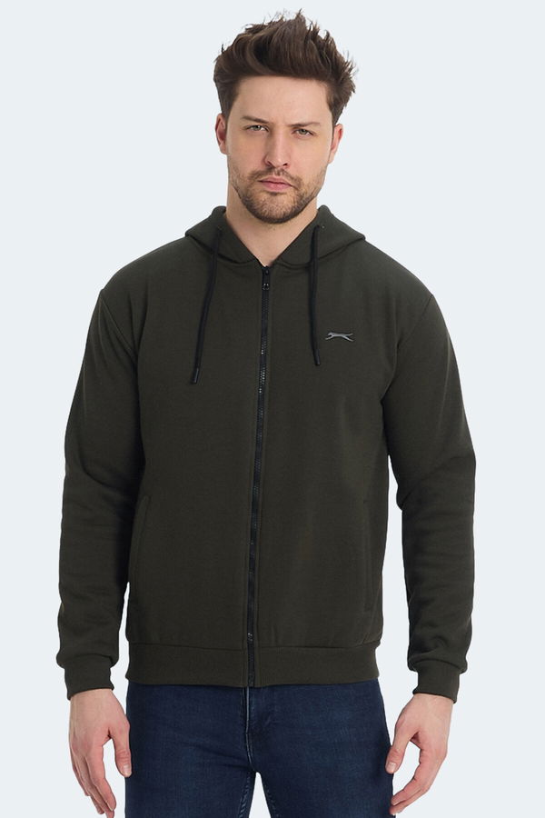 Slazenger KOZZAX IN Erkek Fermuarlı Kapüşonlu Cepli Haki Sweatshirt