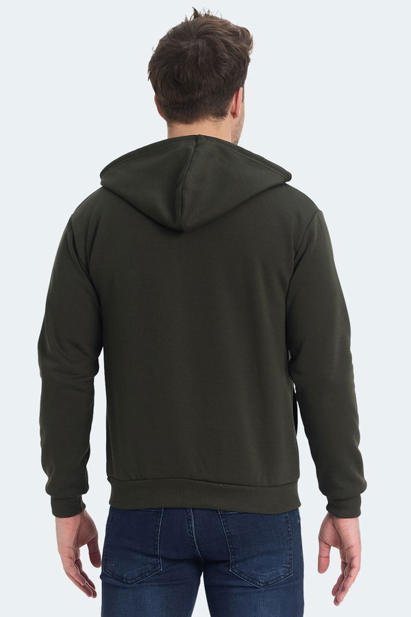 Slazenger KOZZAX IN Erkek Fermuarlı Kapüşonlu Cepli Haki Sweatshirt