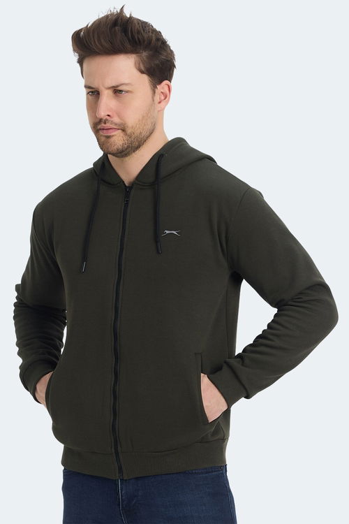 Slazenger KOZZAX IN Erkek Fermuarlı Kapüşonlu Cepli Haki Sweatshirt
