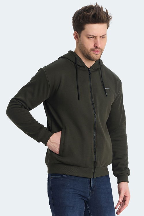 Slazenger KOZZAX IN Erkek Fermuarlı Kapüşonlu Cepli Haki Sweatshirt
