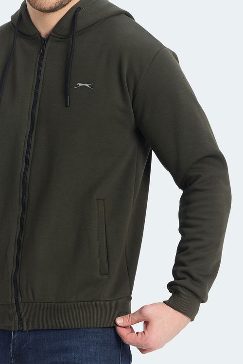Slazenger KOZZAX IN Erkek Fermuarlı Kapüşonlu Cepli Haki Sweatshirt