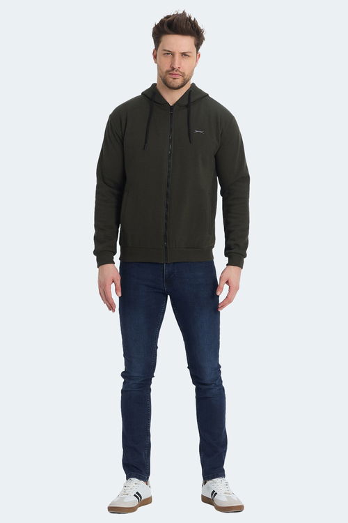Slazenger KOZZAX IN Erkek Fermuarlı Kapüşonlu Cepli Haki Sweatshirt