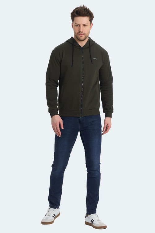 Slazenger KOZZAX IN Erkek Fermuarlı Kapüşonlu Cepli Haki Sweatshirt