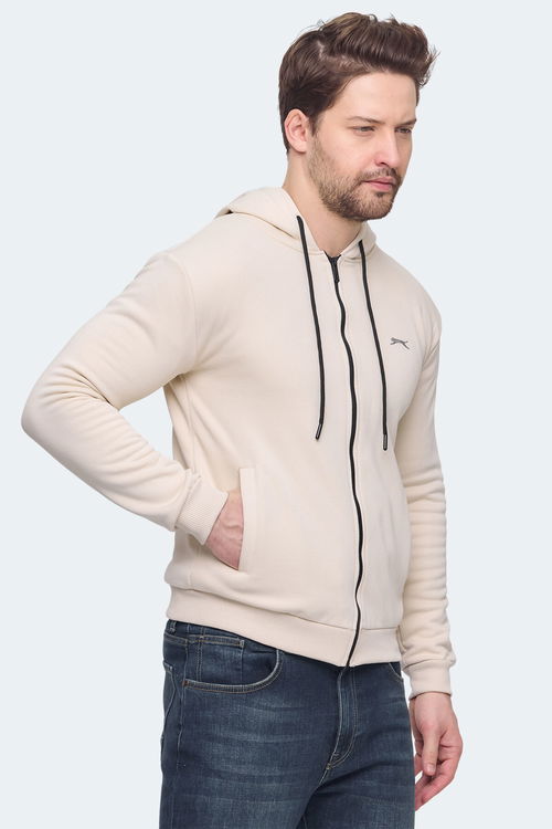Slazenger KOZZAX IN Erkek Fermuarlı Kapüşonlu Cepli Kahve Sweatshirt