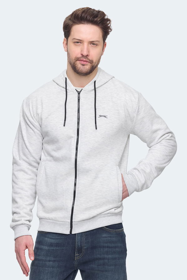 Slazenger KOZZAX IN Erkek Fermuarlı Kapüşonlu Cepli Koyu Gri Sweatshirt