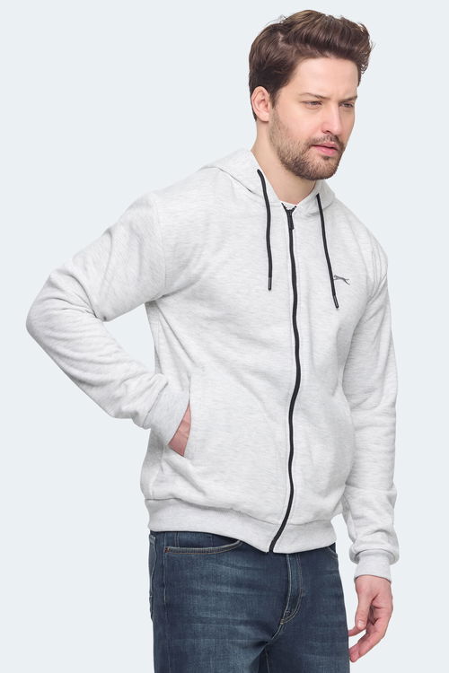 Slazenger KOZZAX IN Erkek Fermuarlı Kapüşonlu Cepli Koyu Gri Sweatshirt