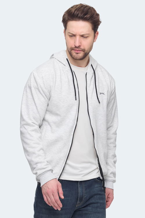 Slazenger KOZZAX IN Erkek Fermuarlı Kapüşonlu Cepli Koyu Gri Sweatshirt