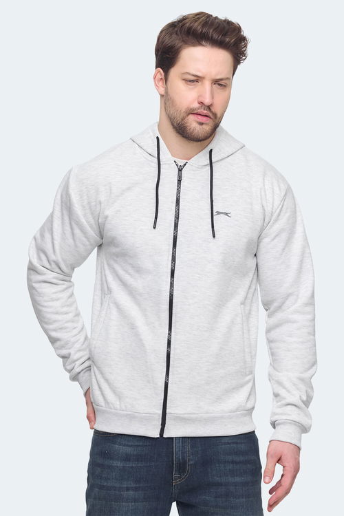 Slazenger KOZZAX IN Erkek Fermuarlı Kapüşonlu Cepli Koyu Gri Sweatshirt