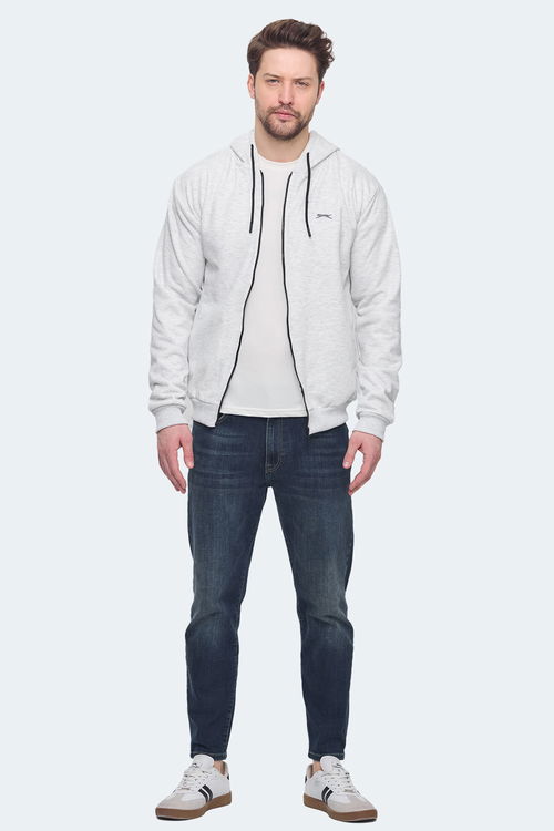 Slazenger KOZZAX IN Erkek Fermuarlı Kapüşonlu Cepli Koyu Gri Sweatshirt
