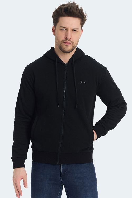Slazenger KOZZAX IN Erkek Fermuarlı Kapüşonlu Cepli Siyah Sweatshirt