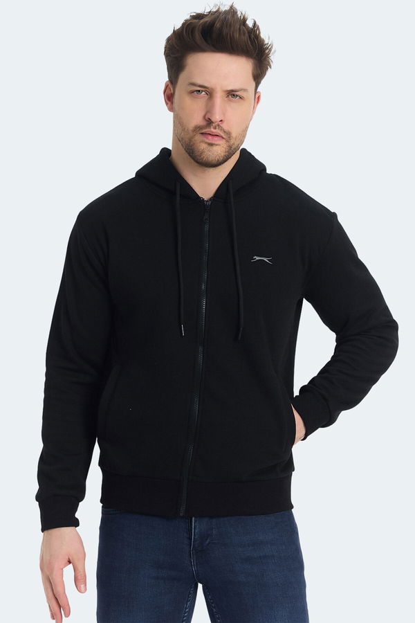 Slazenger KOZZAX IN Erkek Fermuarlı Kapüşonlu Cepli Siyah Sweatshirt