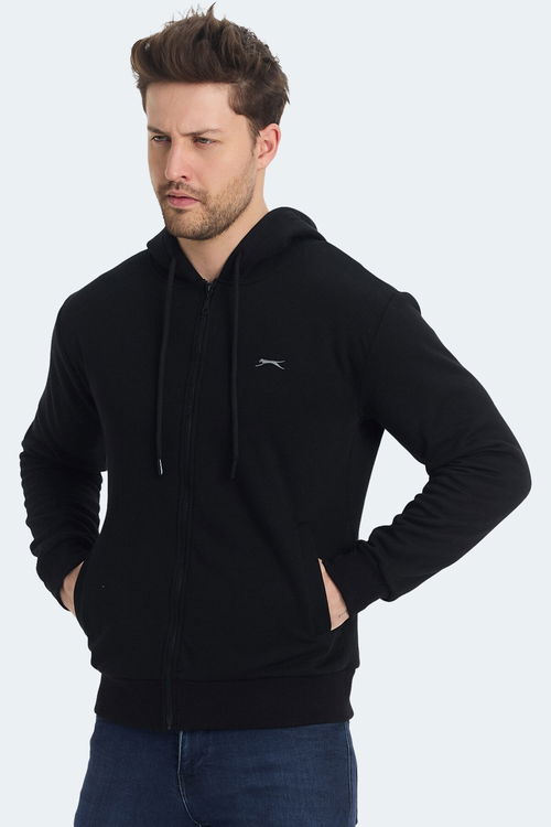 Slazenger KOZZAX IN Erkek Fermuarlı Kapüşonlu Cepli Siyah Sweatshirt