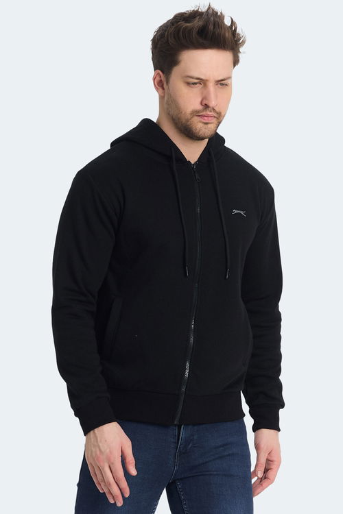 Slazenger KOZZAX IN Erkek Fermuarlı Kapüşonlu Cepli Siyah Sweatshirt