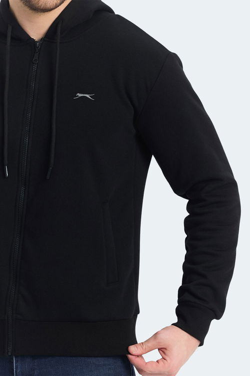 Slazenger KOZZAX IN Erkek Fermuarlı Kapüşonlu Cepli Siyah Sweatshirt