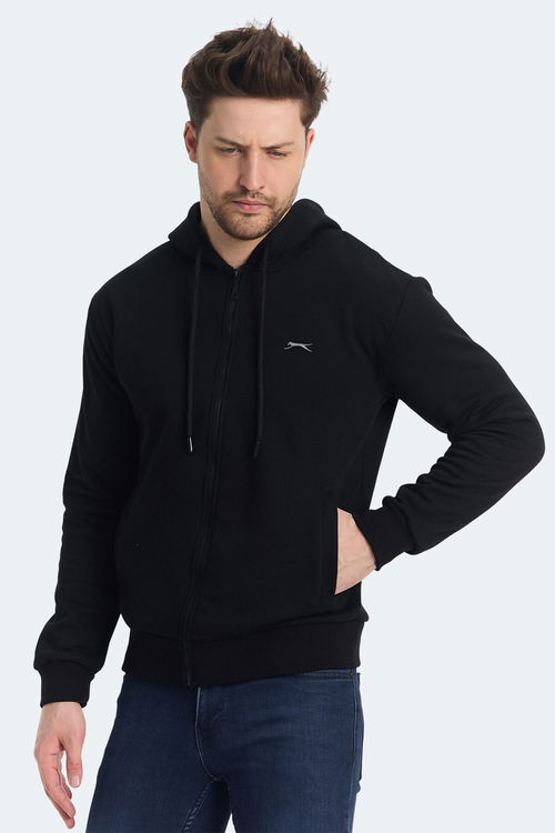 Slazenger KOZZAX IN Erkek Fermuarlı Kapüşonlu Cepli Siyah Sweatshirt