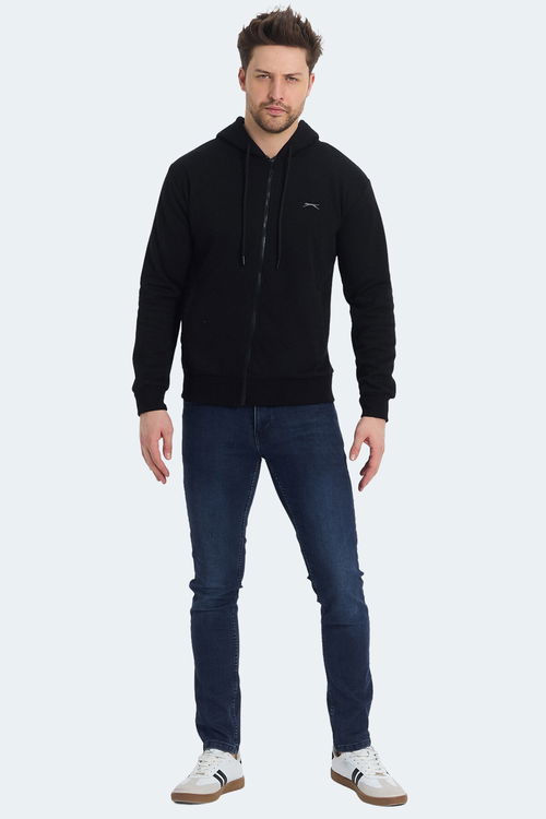Slazenger KOZZAX IN Erkek Fermuarlı Kapüşonlu Cepli Siyah Sweatshirt