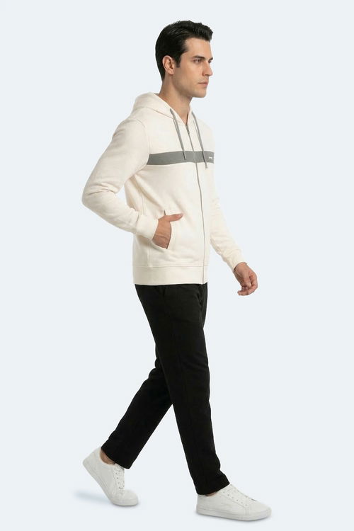 Slazenger KRALON I Erkek Kapüşonlu Cepli Ekru Sweatshırt