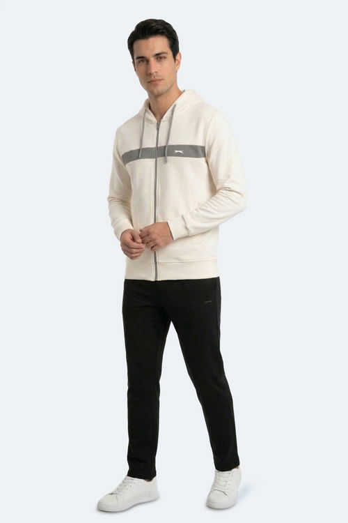 Slazenger KRALON I Erkek Kapüşonlu Cepli Ekru Sweatshırt