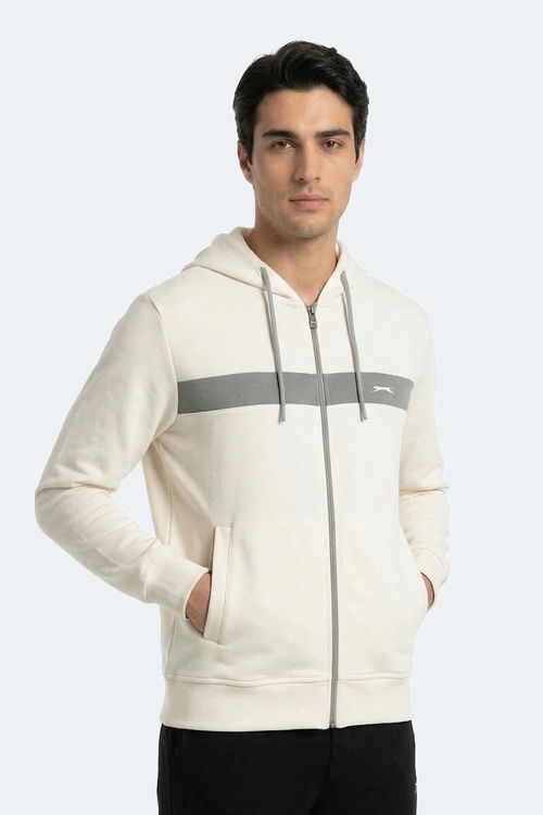 Slazenger KRALON I Erkek Kapüşonlu Cepli Ekru Sweatshırt