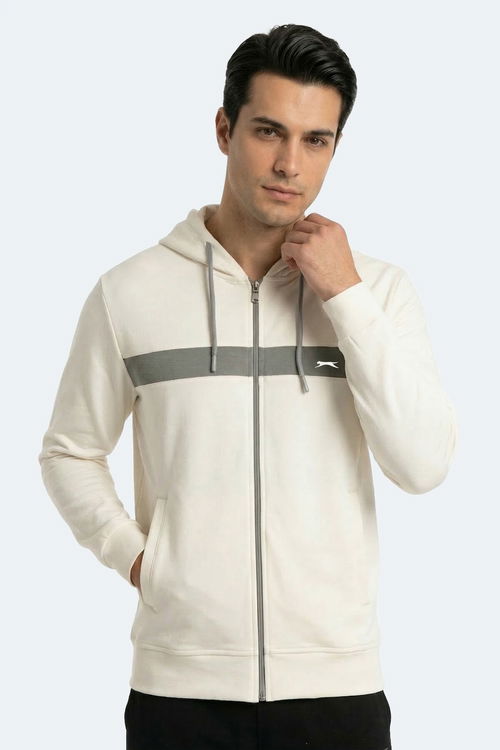 Slazenger KRALON I Erkek Kapüşonlu Cepli Ekru Sweatshırt
