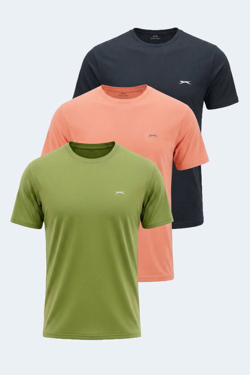 Slazenger KRATER 3 lü Set Erkek Açık Yeşil - Somon - Koyu Gri Tişört