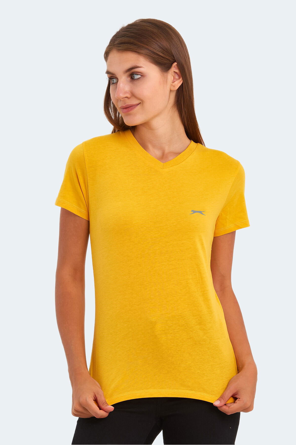 Slazenger KRISTEN I Kadın V Yaka Hardal Tişört - Thumbnail