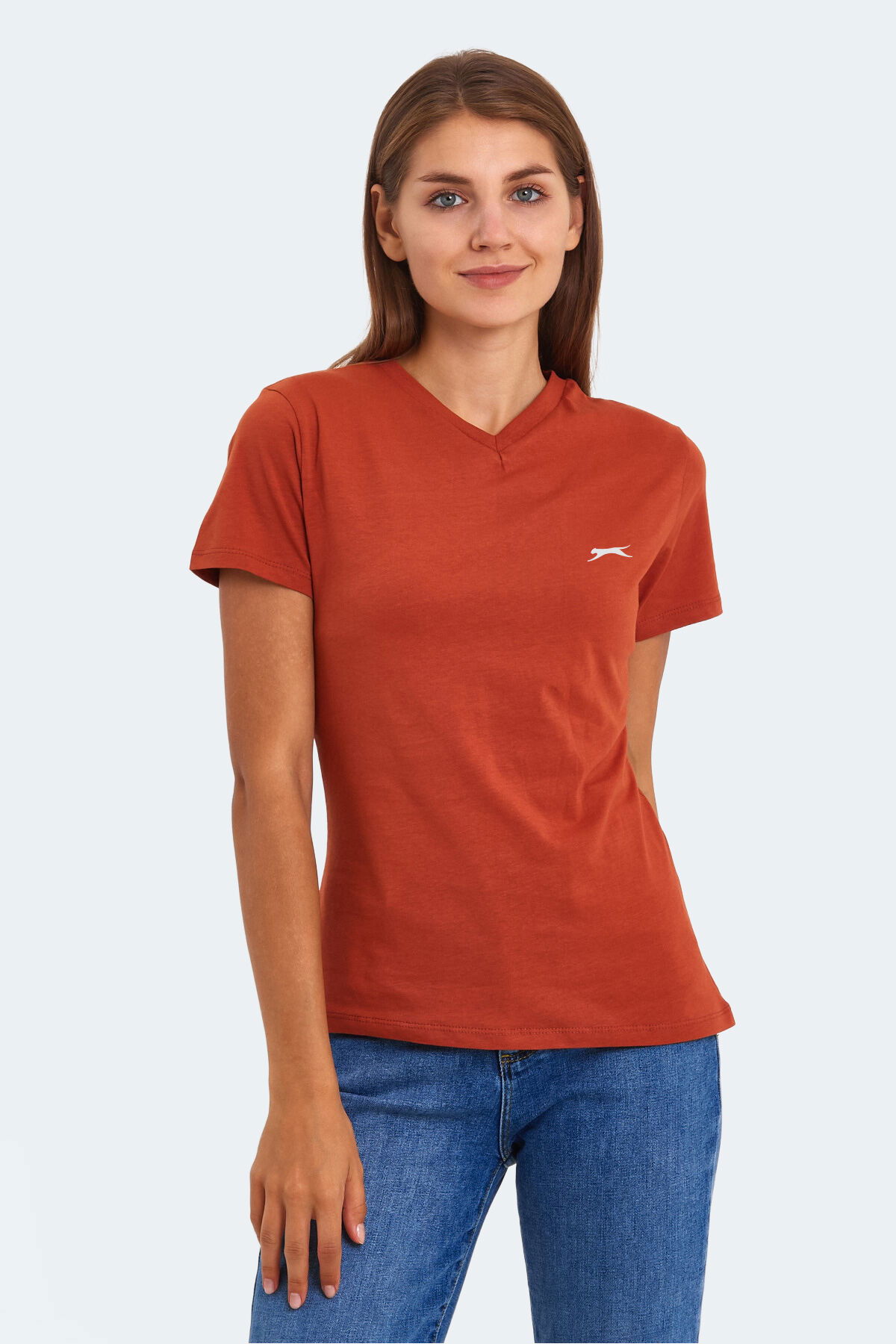 Slazenger KRISTEN I Kadın V Yaka Kiremit Tişört - Thumbnail