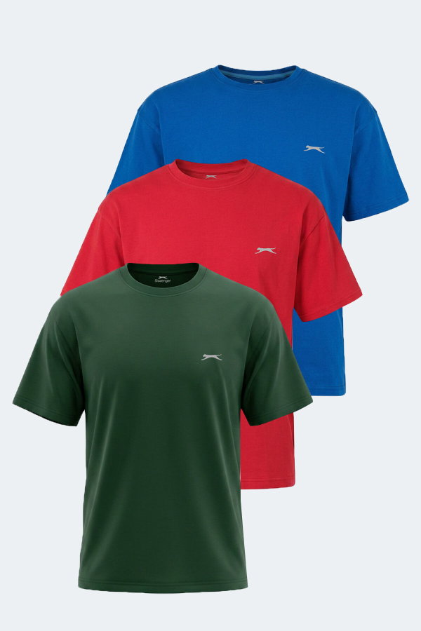 Slazenger KULANA 3 LÜ SET Erkek Saks mavi / Yeşil / Kırmızı Tişört