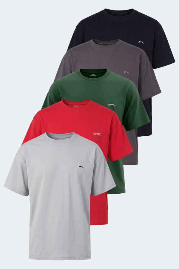 Slazenger KULANA 5 Lİ SET Erkek Yeşil - Koyu Gri - Kırmızı - Lacivert - Gri Tişört