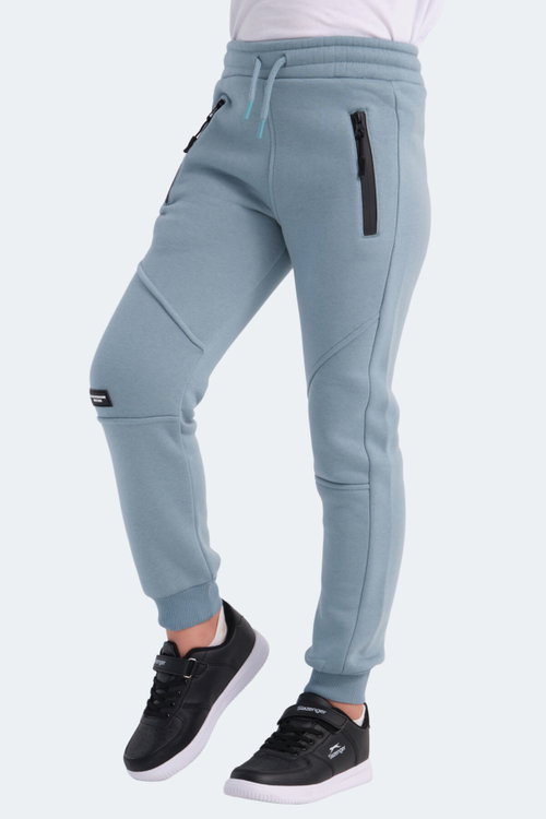 Slazenger LAMYA 2 li Set Erkek Çocuk Fermuar Cepli Taş Gri - Mavi Eşofman Altı