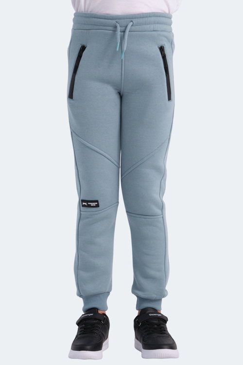 Slazenger LAMYA 2 li Set Erkek Çocuk Fermuar Cepli Taş Gri - Mavi Eşofman Altı